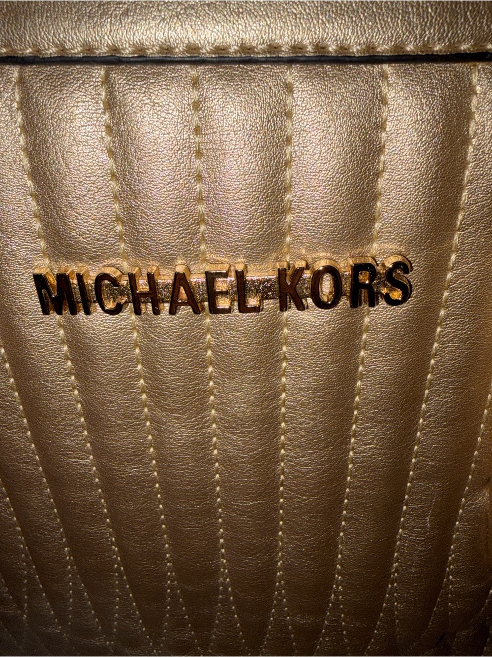 Michael Kors Metallic Gold Quilted Logo Detail Gorgeous bag!